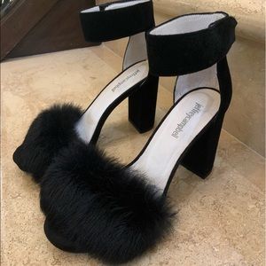 JEFFREY CAMPBELL black fur heels size 7.5
